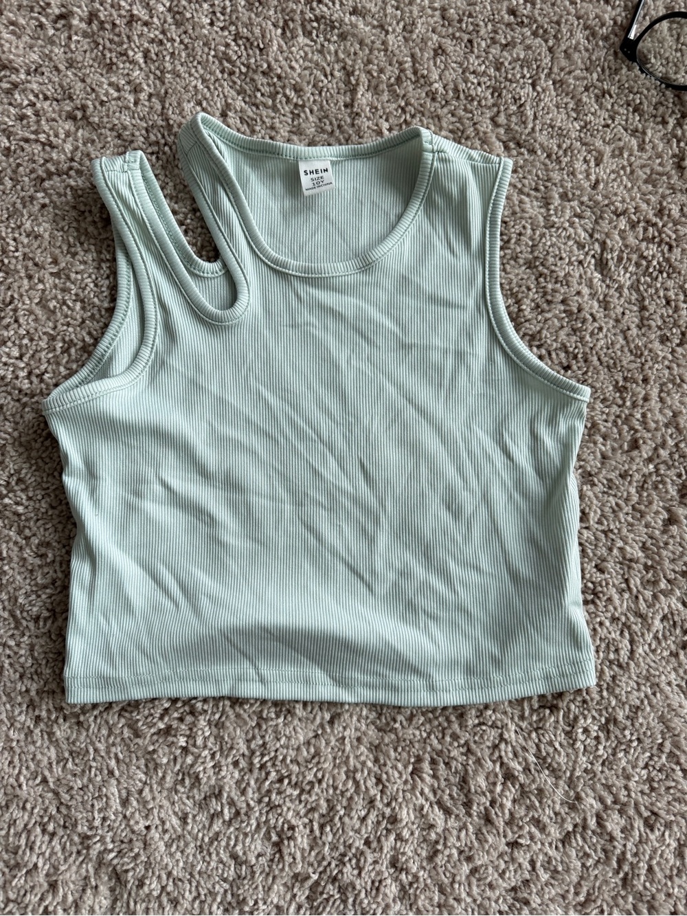 SHEIN Light Mint Ribbed Cutout Tank Top